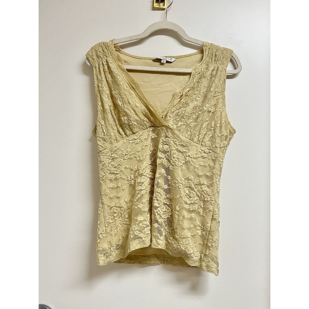 Y2K Vintage Studio JPR Top Large Tan Yellow Lace Boho Fairy Grunge Whimsigoth US